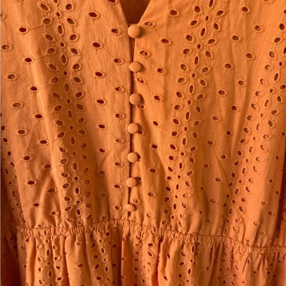 Eloquii Women's Boho Plus Size 24 Orange Cotton Sundress - Picture 5 of 9